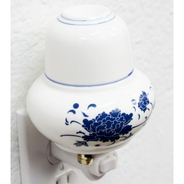XXXXX Blue Peony Porcelain Night Light Lamp Candle Aromatherapy Oil Warmer Burner