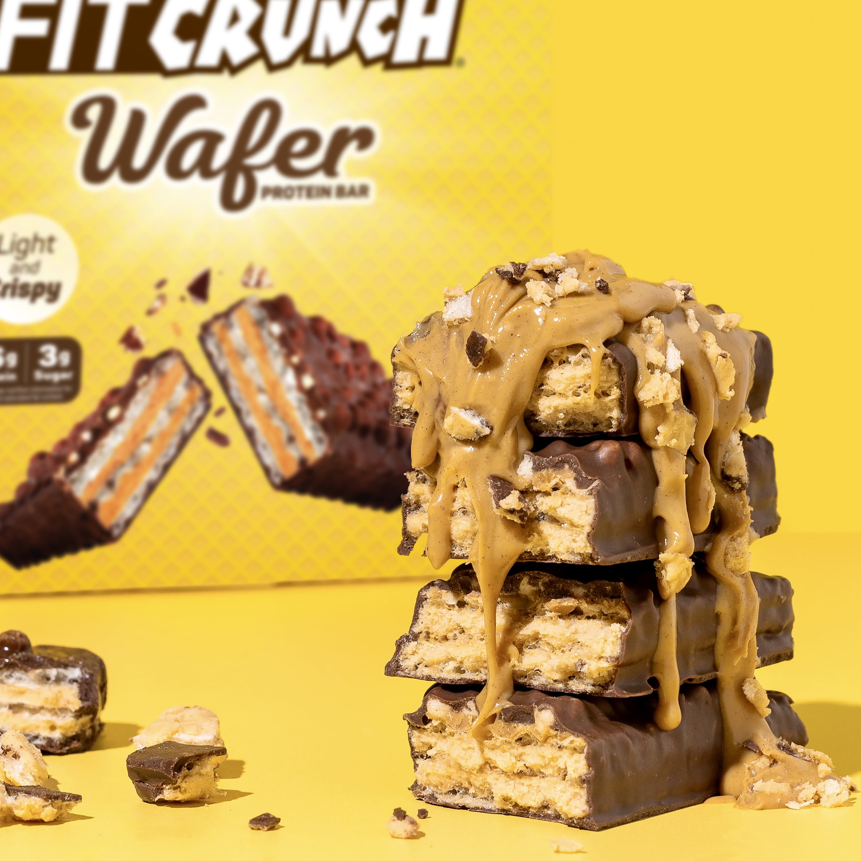 FITCRUNCH Wafer Protein Bars, Designed by Robert Irvine, 16g of Protein & 3g of Sugar (9 Bars, Chocolate Peanut Butter)