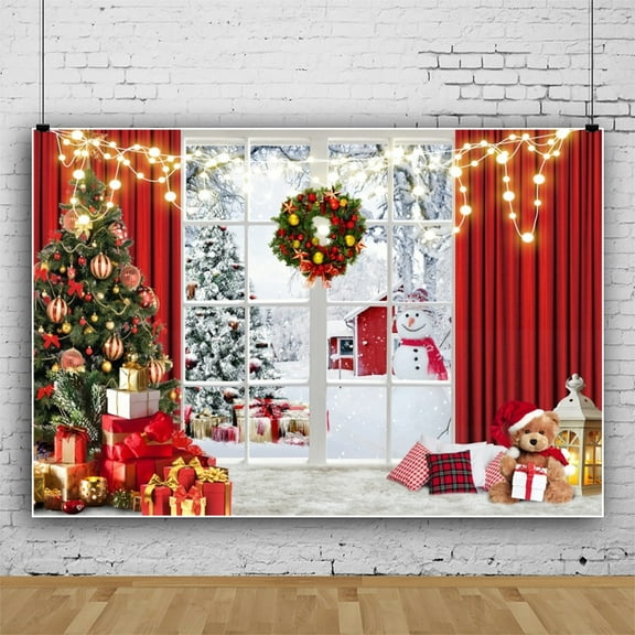 SUNOLIFE Happy Christmas Backdrop Banner Winter Photo Background Banner 8x6ft