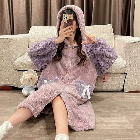 

DanceeMangoo FUNISHI Womens pajamas Sexy Sleepwear Coral Fleece пижама женская Plush Nightdress Plus Size Hooded Loose Version Nightgown
