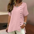 thumbnail image 5 of Delayuji Linen Tshirts For Women Short Sleeve with Button V Neck Lightweight Breathable Casual Blouse Beach Summer Tops Daily Wear, 5 of 7