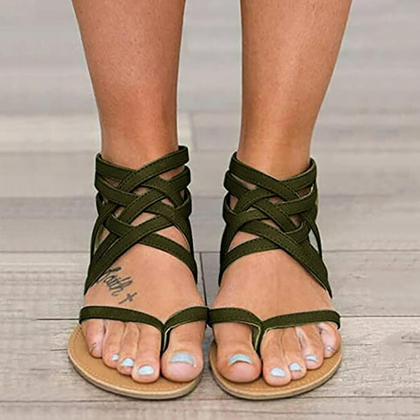Sandals Womens SMihono Summer Plus Size Comfortable Ladies Flat Sandals  Zipper Open Toe Slippers Roman Shoes Summer Beach Sandals Breathable Womens