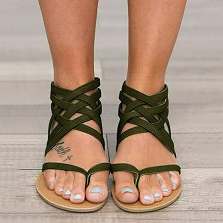 

LSLJS Womens Flip Flops Casual Summer Gladiator Crisscross Strappy Flat Sandals Roman Sandals with Zipper Summer Savings Clearance!
