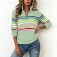 thumbnail image 3 of Moxiu Striped Quarter Zip Sweatshirt Women Long Sleeve Pullover Tops Fall Winter Stand Collar Rainbow Colorful Sweat Shirts Green,M, 3 of 7