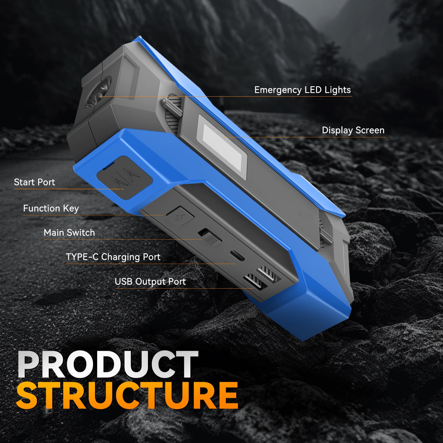 ‎12V 1500A 15000 mAh Multi-function Portable Car Battery Jump Starter for Up to 7.0L Gas & 5.5L Diesel Engine, With Carry Case Blue