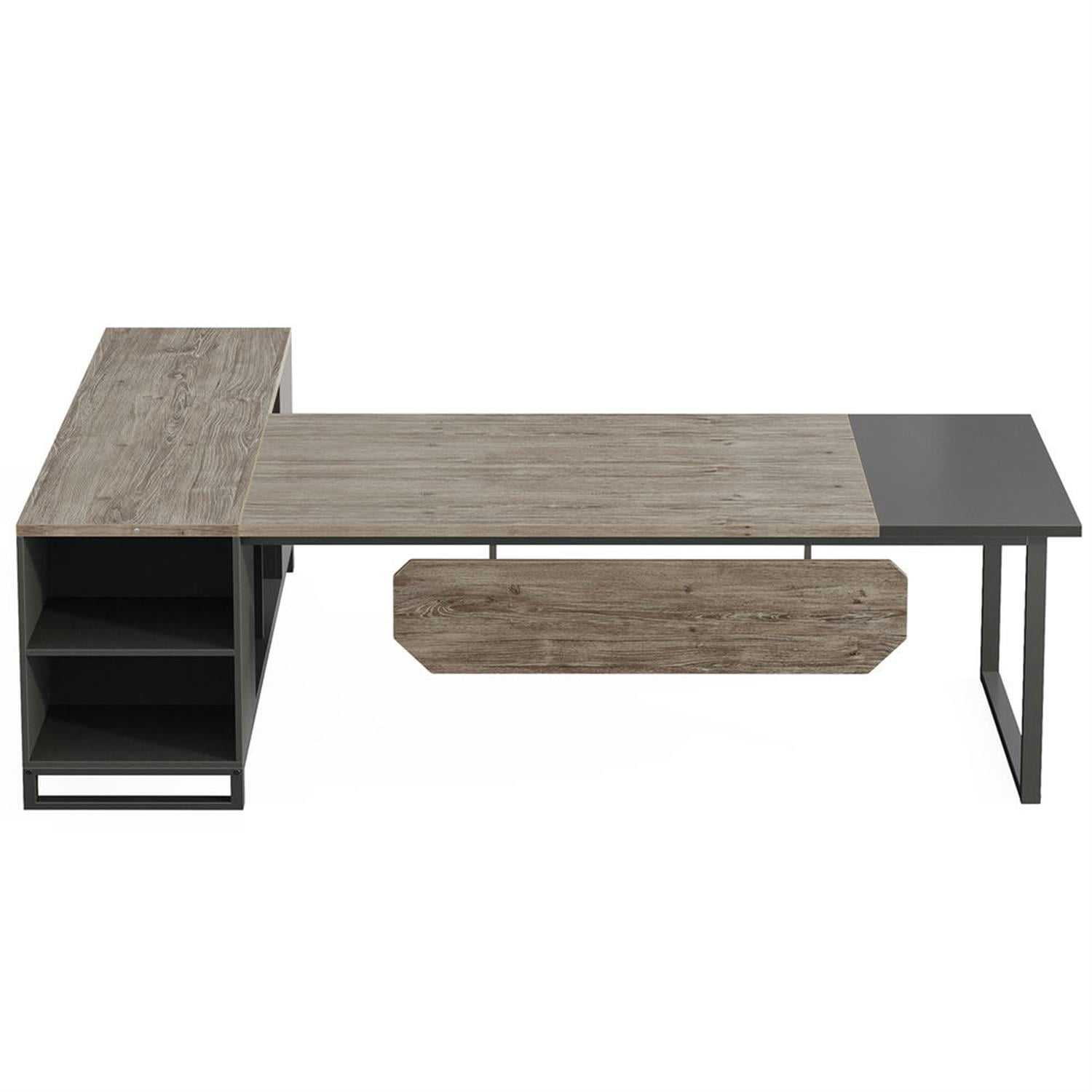 Demi Bonn Modern L Shaped Gaming Desk, 63" Executive Desk with 55" Lateral File Cabinet for Home Office, Gray