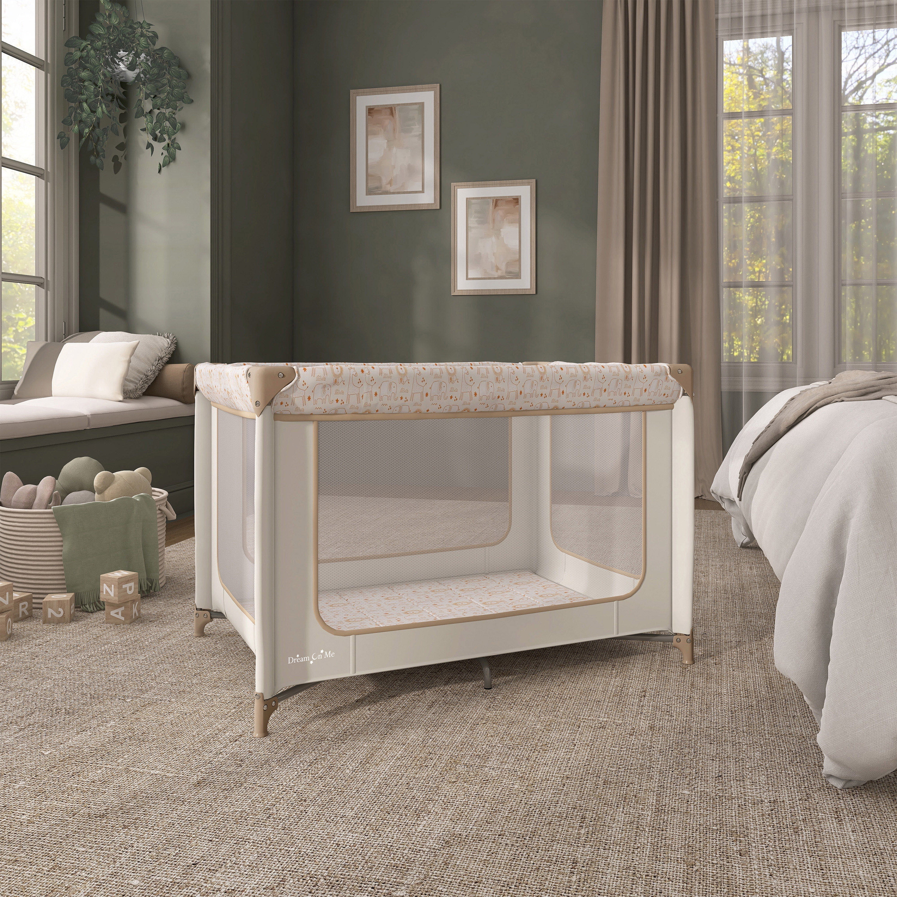 Dream On Me Zodiak Portable Playard with Carry Bag & Shoulder Strap, Beige, Unisex
