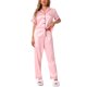thumbnail image 1 of INSPIRAR CHIC Conjunto de Pijamas de 2 Piezas para Mujeres, Camisa de Botones con Pantalones, Ropa de Noche, Color Rosa, 1 of 4