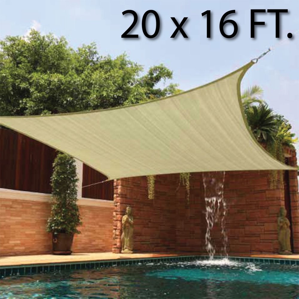 20 x 16' FT Feet Rectangle UV Heavy Duty Sun Shade Sail Patio Cover