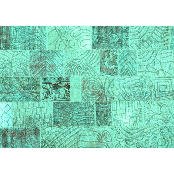 Ahgly Company Indoor Rectangle Patchwork Turquoise Blue Transitional Area Rugs, 2' x 4'