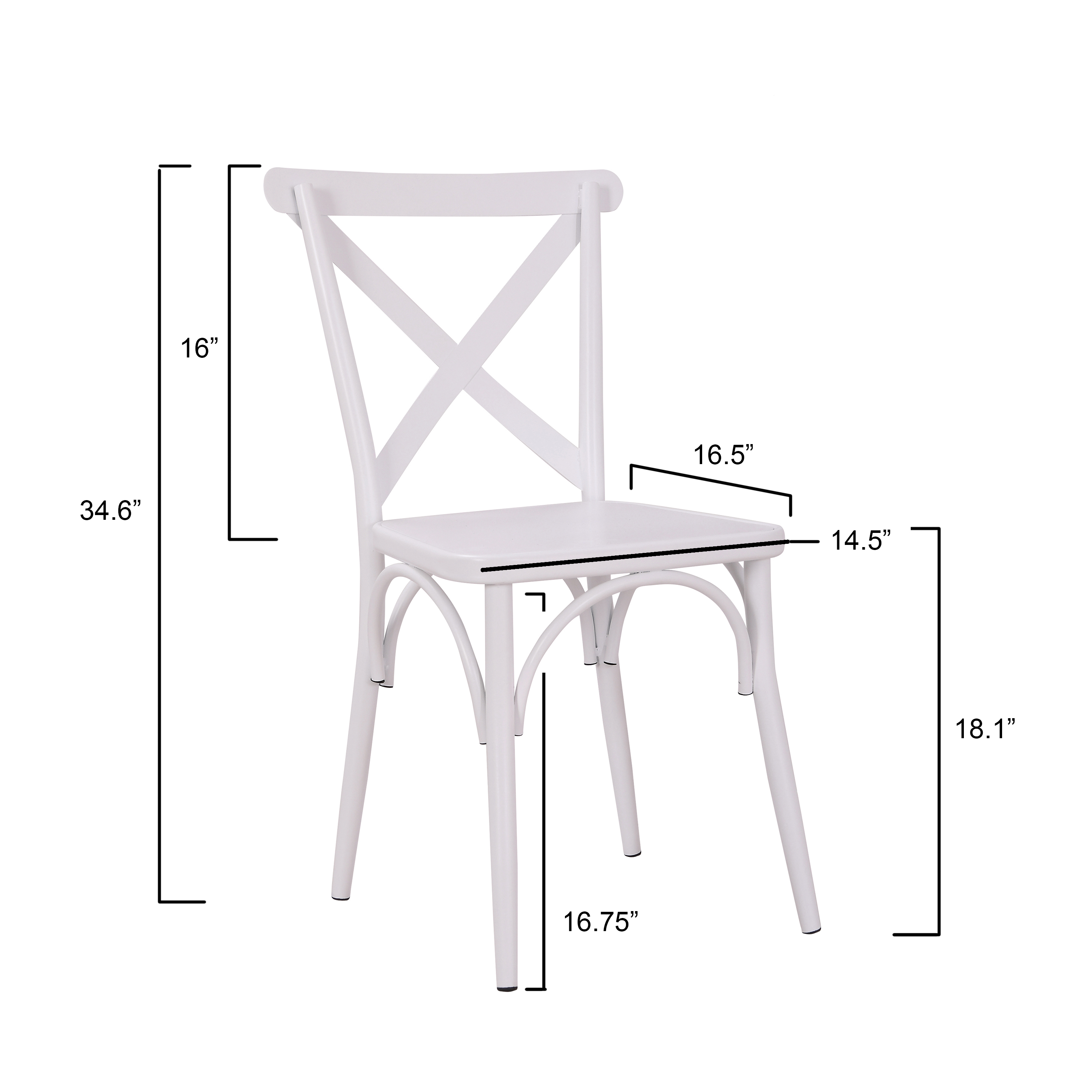 Rustic Cross Back Metal Modern Farmhouse Dining Chair, Matte White