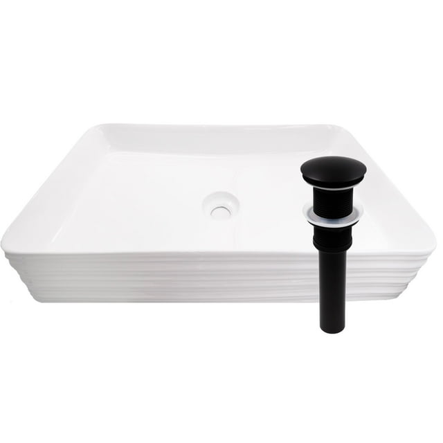 Novatto NP-208513MB Ensemble d'Évier Extérieur Rectangulaire en Porcelaine Blanche Rainurée avec Drain Noir Mat