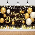 thumbnail image 1 of Telones de fondo de tela de feliz cumpleaños de 180 x 110 cm y 180 x 107 cm con purpurina negra y dorada, pancartas de cumpleaños con letrero de feliz cumpleaños en dorado rosa, decoración para, 1 of 1