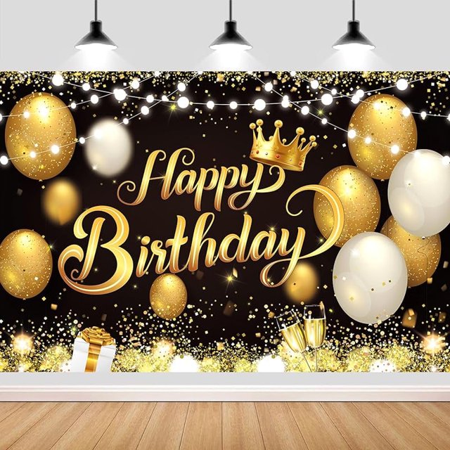 Telones de fondo de tela de feliz cumpleaños de 180 x 110 cm y 180 x 107 cm con purpurina negra y dorada, pancartas de cumpleaños con letrero de feliz cumpleaños en dorado rosa, decoración para