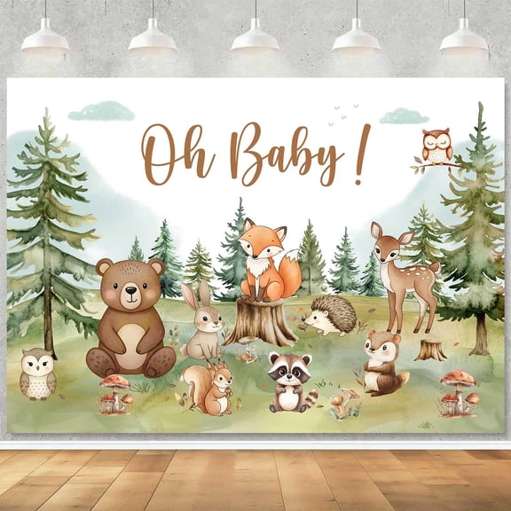 Woodland Baby Shower Backdrop Oh Baby Boy Woodland Animals Photography Background Mountain Wilderness Adventure Forest Creatures Baby Shower Party Decorations Banner Photo Booth Props