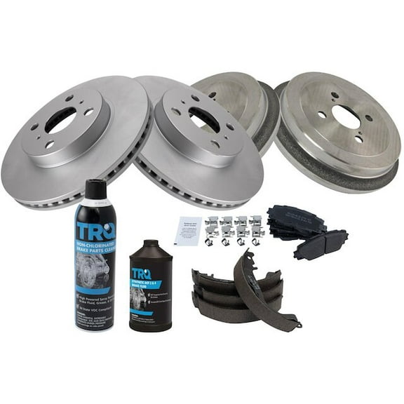 Front and Rear Brake Pad Rotor Shoe Drum Kit - Compatible with 2007 - 2018 Toyota Yaris 2008 2009 2010 2011 2012 2013 2014 2015 2016 2017