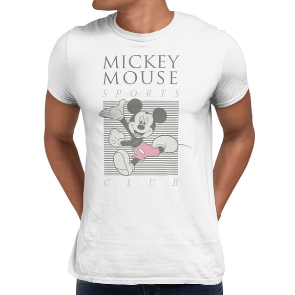 Disney Mickey Mouse Men's Sports Club Lines T-Shirt (Bright White, S-XXXL)