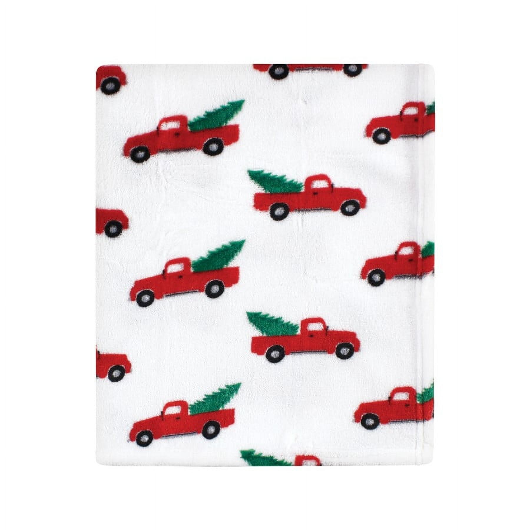 Hudson Baby Unisex Baby Silky Plush and Coral Fleece Blanket, Christmas Tree Truck, 30x36 inches