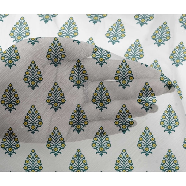 oneOone Viscose Chiffon White Fabric Leaves & Floral Block Dress Material Fabric Print Fabric By The Yard 42 Inch Wide