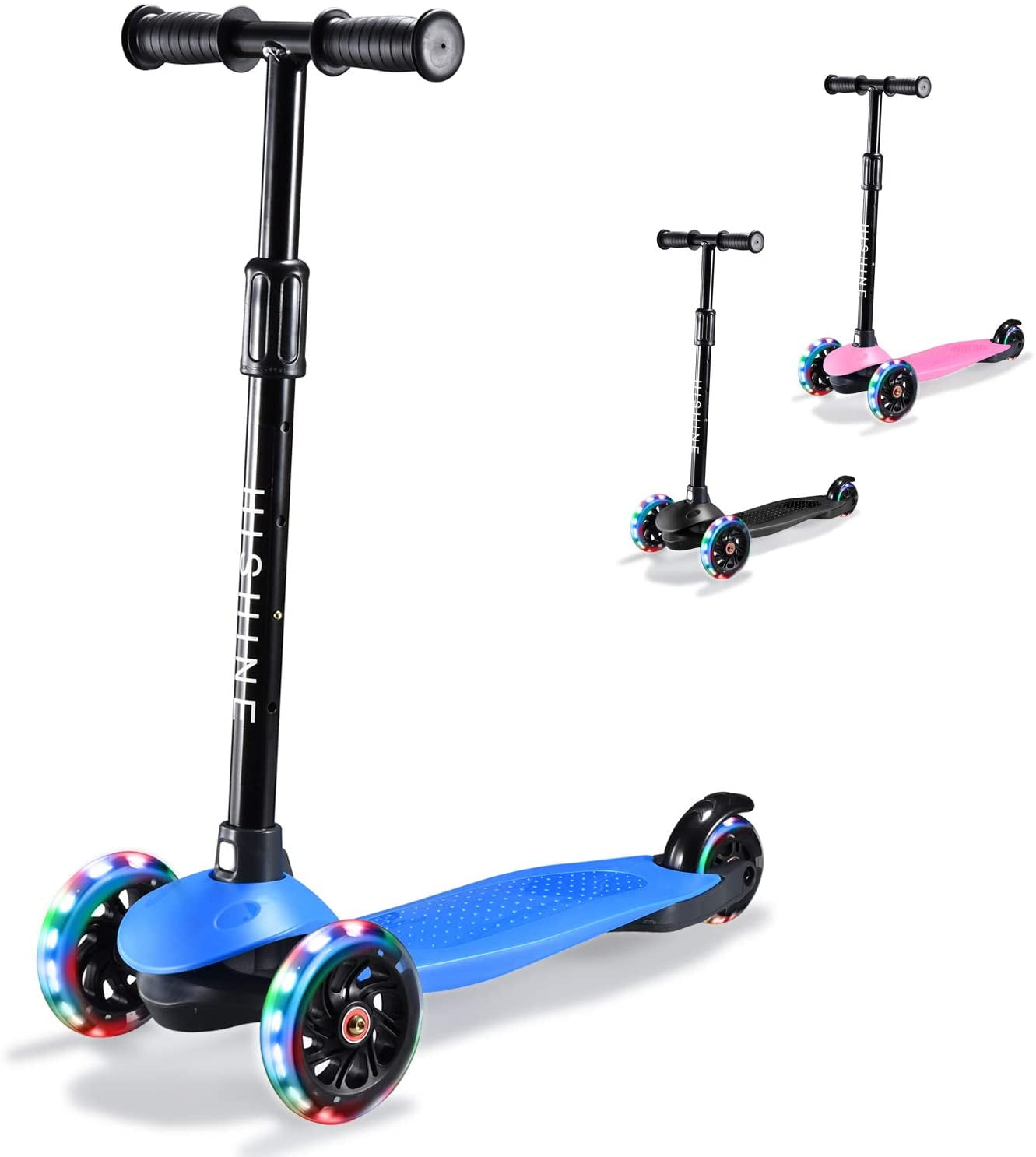 Hishine Kick Scooter for Kids with 3 Light up Wheels and Adjustable Height for 2-7 Years Old Ages Girls Boys Toddlers & Children,Lean to Steer 3 Wheel Scooters 