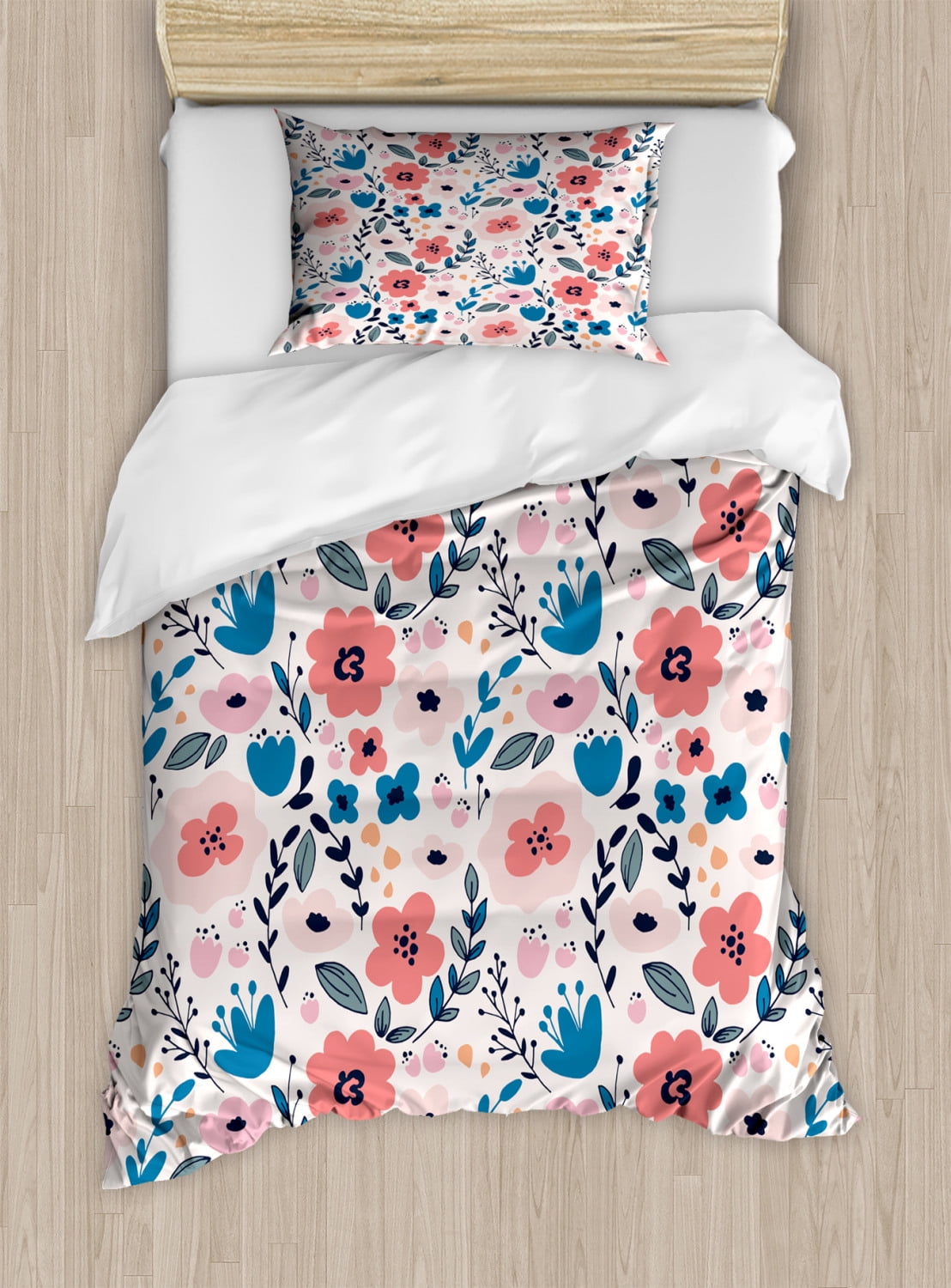 Wildflower Duvet Cover Set, Pastel Abstract Design Petals Delicate ...