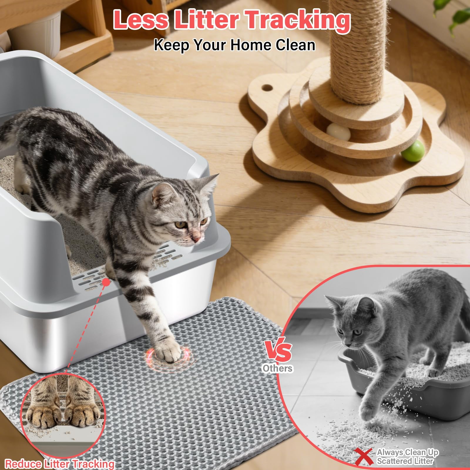 Stainless Steel Cat Litter Box With Lid  Xl Metal High Sided Odor-free/anti-urine Leakage & Non-stick Extra Large Mat Scoop For Multiple/big Cats Easy Cleaning (grey)