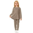 thumbnail image 2 of Girls 2 Piece Pajamas Set Toddler Long Sleeve Shirts Dress Pants Set Kids Solid Color Cute Casual Clothes Sets Summer Fall Winter Outfits Birthday Valentines Gifts For Grandkids 3-12Y Brown,120=5-6Y, 2 of 5