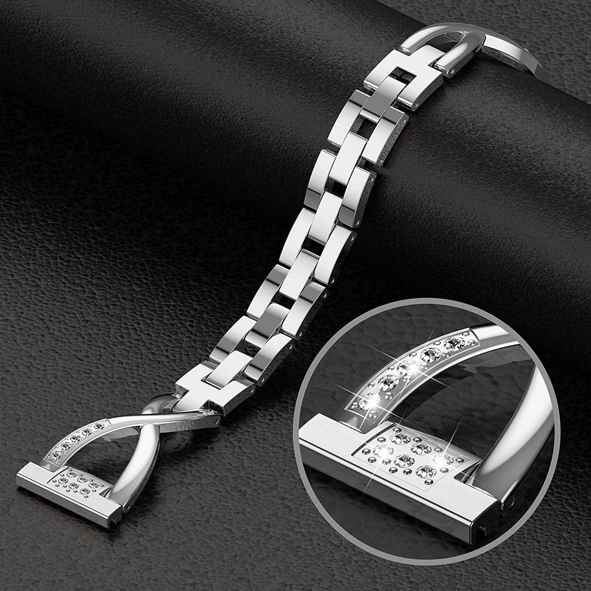 TOYOUTHS Bling Bracelet Compatible with Fitbit Versa/Versa 2 Bands for Women Stainless Steel Wristbands Replacement for Versa Lite Edition/Versa SE Accessories Dressy Metal Strap