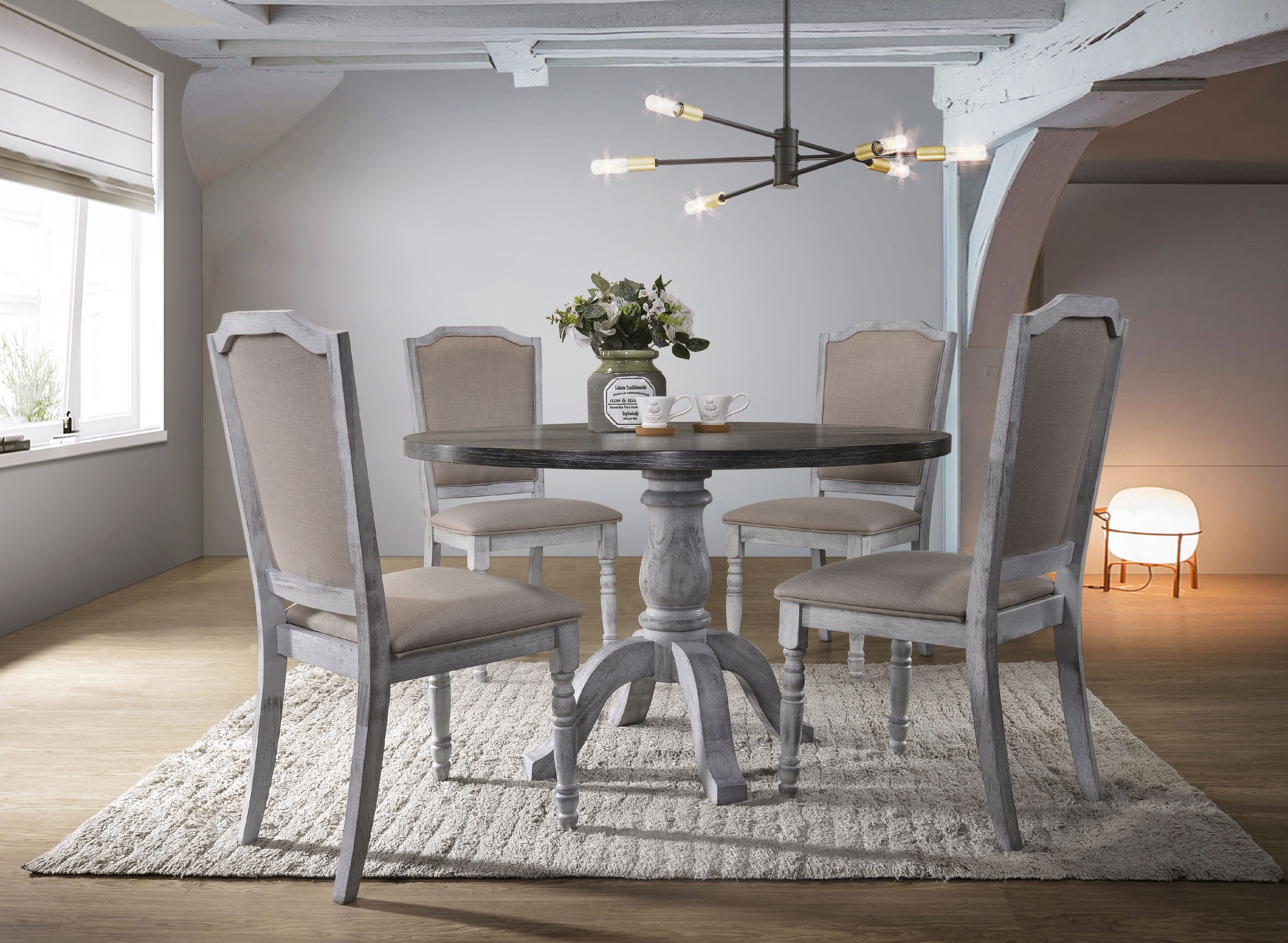 Best Master Furniture Karen 5 Pieces Dining Set in Antique White Wood