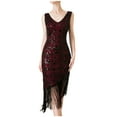 thumbnail image 2 of Aboser Women's Flapper Dresses 1920s Sequin Fringed Paisley Dress Elegant V Neck Gown Retro Cocktail Party Dress Roaring 20s Costumes, 2 of 5