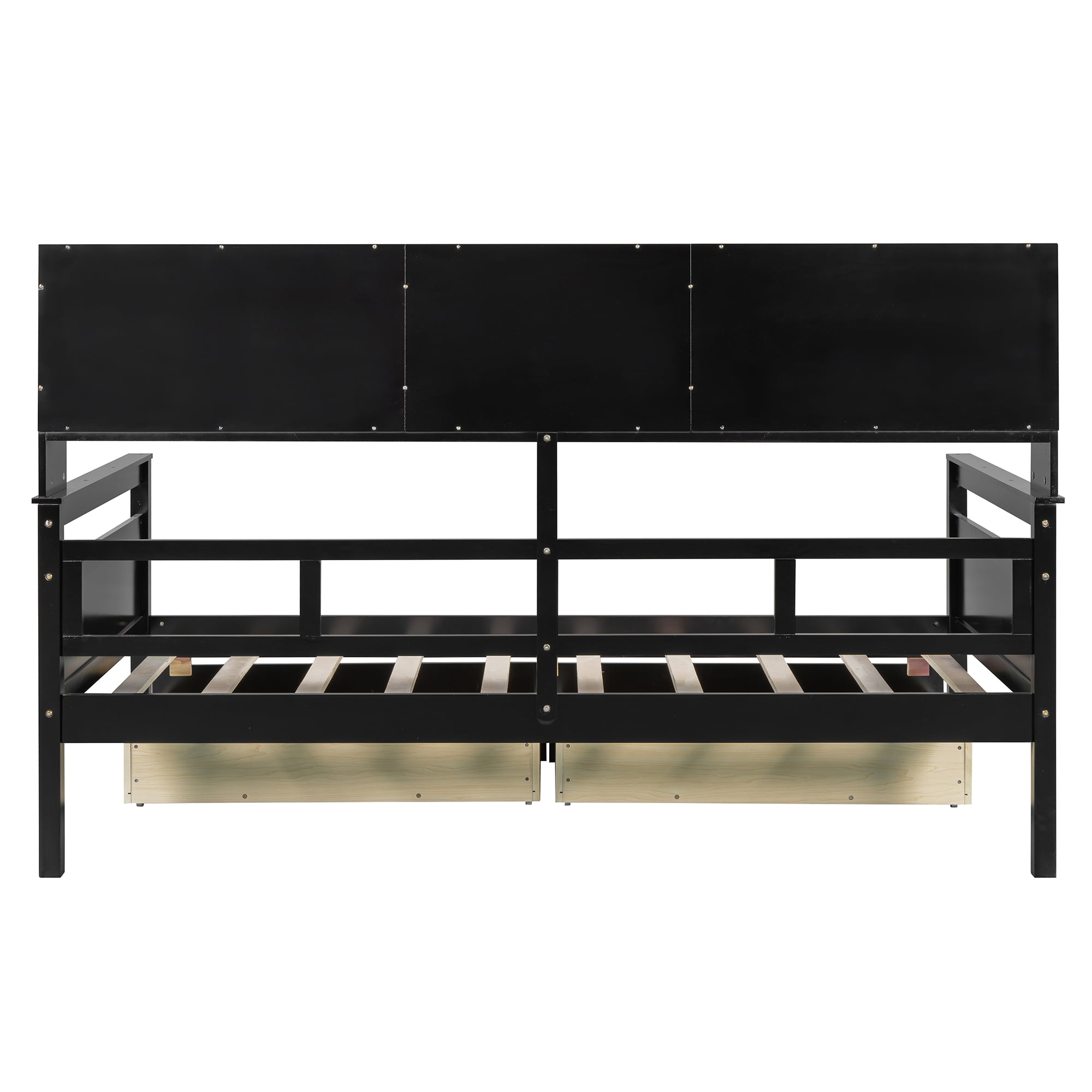 Euroco Wood Twin Size Platform Bed with 2 Drawers, Captain Bed with Storage Shelves, Espresso