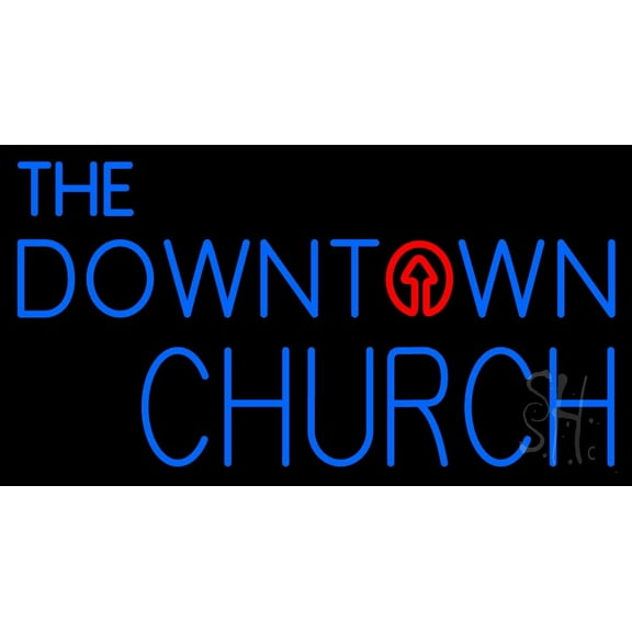 The Downtown Church LED Neon Sign 13" Tall x 24" Wide - inches Black Square Cut Acrylic Backing, with Dimmer - Premium built indoor Sign for Home décor, Event, Religious place, Store interior, Office.