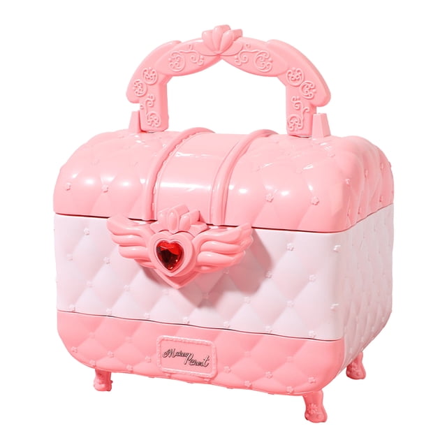 Kids Pretend Makeup Toy Set Pink Plastic Washable Cosmetics With Tote Box Role Play Dress Up Gift For Girls