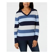 KAREN SCOTT Womens Blue Color Block Long Sleeve V Neck Sweater Petites PP