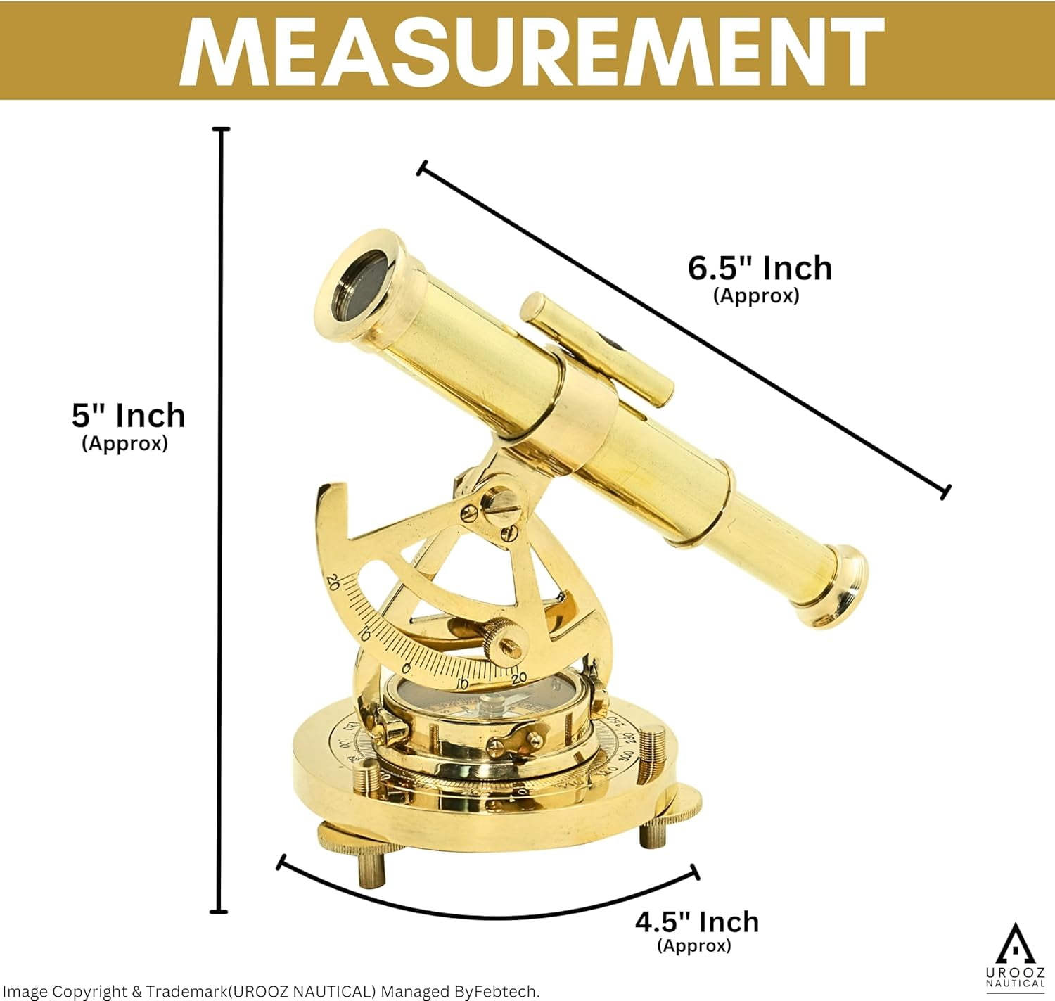 Maritime Poish Brass Alidade Compass & Telescope | Nautical Decorative Alidade Compass Rustic Vintage Home Decor Gifts