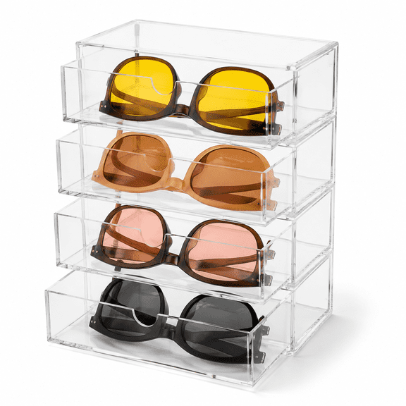Acrylic Sunglasses Organizer with 4 Lid Drawer Organizer Rectang Supplies for Bathroom, Dorm, Desk, Countertop, Office (Transparent)