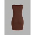 thumbnail image 2 of Women's Black Strapless Mini Dress - Bodycon Fit with Front Slit, 2 of 10