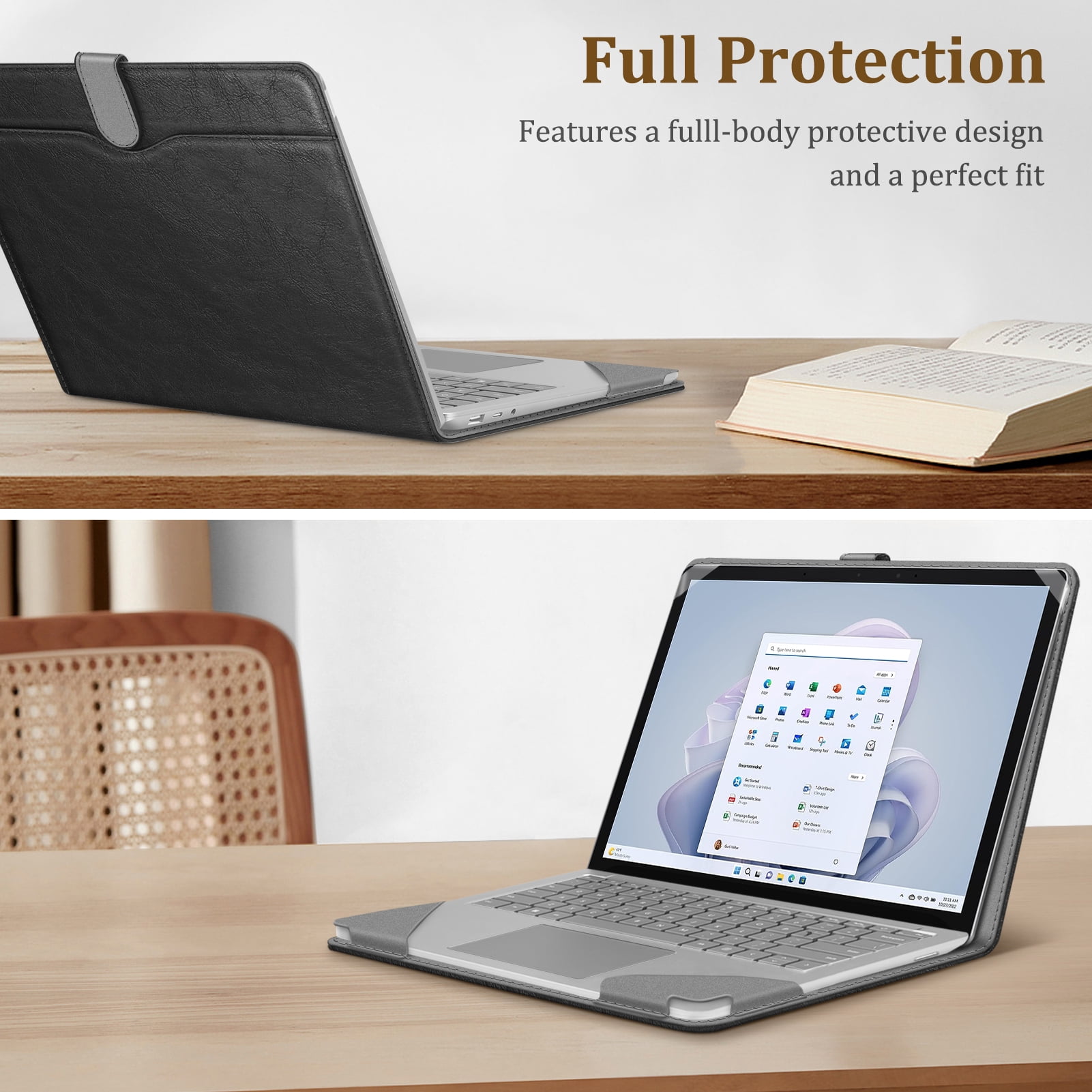 Fintie Case for 13.5 Inch Microsoft Surface Laptop 5/4/3/2 (Model: 1951/1868/1958/1950/1867/1769), Premium PU Leather Sleeve Protective Folio Book Cover with Large Pocket, Black