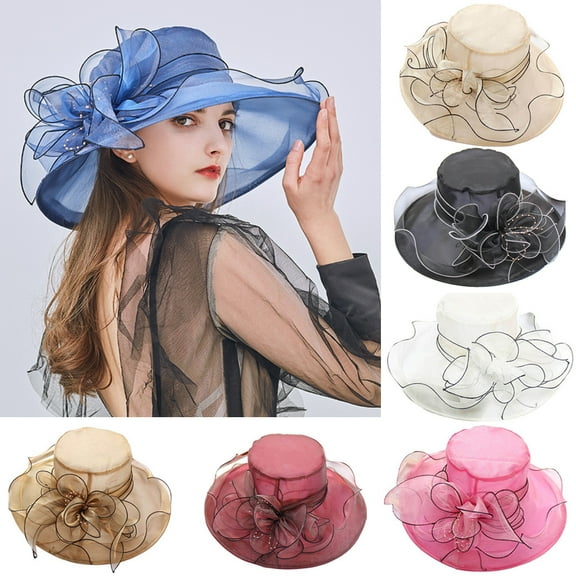 Dengjunhu Women Large Flower Tea Party Fascinator Hat Church Cocktail Easter British Organza Dress Hat Cap Headpieces