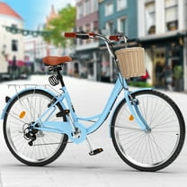 Dextrus 26 Inch Beach Cruiser Bike for Women - 7 Speed Commute Bike for Adults - Womens Bicycle with Adjustable Seat in Light Blue