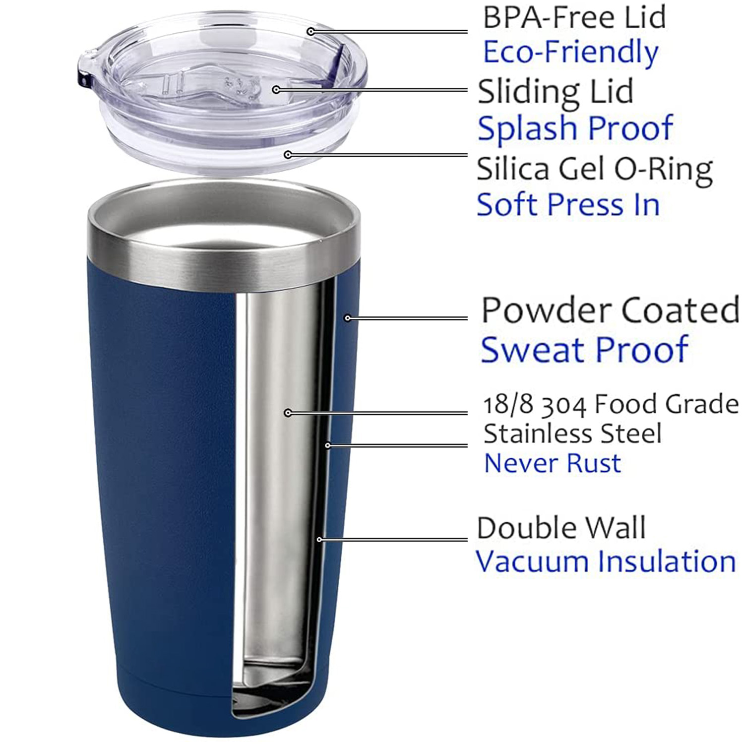 HKEEY Tumbler with Lid, Stainless Steel Vacuum Insulated Double Wall ...