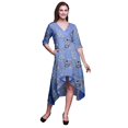 thumbnail image 1 of Bimba Cotton Blue Blossom & Pin Tailed Whydah Bird Printed Ladies Asymmetrical Pocket ShiftÂ&nbsp;DressÂ&nbsp;Short Sleeve V Neck MidiÂ&nbsp;Dress-XXX-Large, 1 of 5
