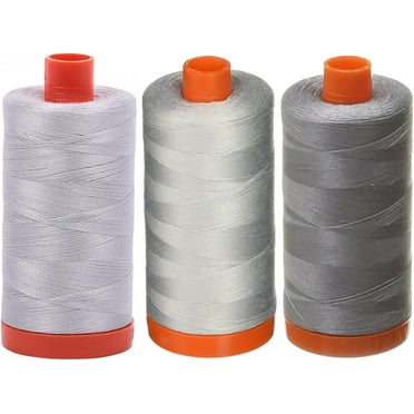 Hilo De Algodón Aurifil 50WT - Paquete De 3 Carretes Blanco Natural, 1422 Yardas Cada Uno, Para Costura A Mano Y A Máquina