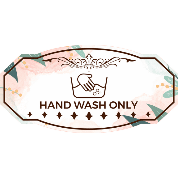 Victorian Plus Hand Wash Only Door or Wall Sign | Colorful Business Signage (Leaves Brown) - Large