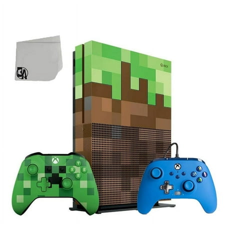 Microsoft 23C-00001 Xbox One S Minecraft Limited Edition 1TB Gaming Console with Blue Controller Included BOLT AXTION Bundle Used