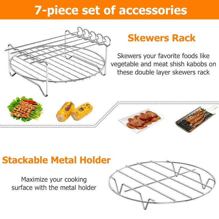 Thren Stainless Steel Air Fryer Accessories with BBQ Sticks and BBQ Paper Non-Stick Air Fryer Rack Multipurpose Double Layer Dehydrator Rack, Size