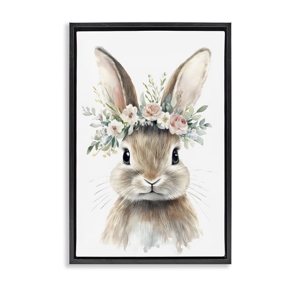 Stupell Industries Flower Adorned Baby Rabbit Black Framed Floater Canvas Wall Art, design by Creative Studio