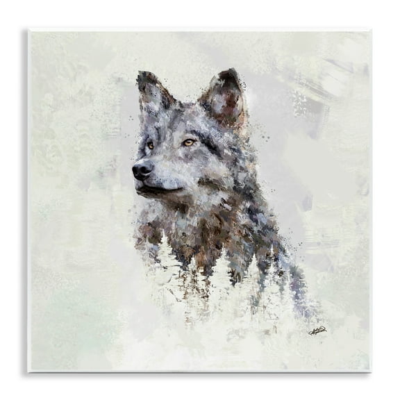 Stupell Industries Rustic Wolf & Trees Animals & Insects Painting Unframed Art Print Wall Art, 12 x 12