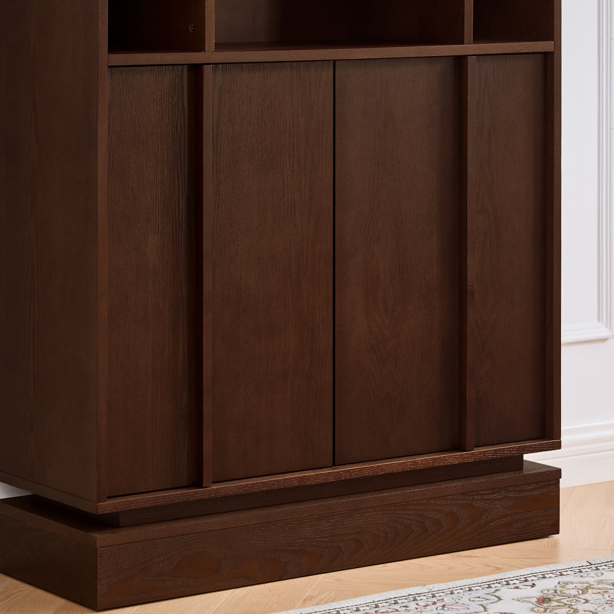 Leumius Sideboard Buffet Cabinet with Storage, Farmhouse Fluted Sideboard with 2 Doors & Adjustable Shelf, TV Media Console, Storage Cabinet for Entryway Hallway Kitchen Dining Living Room,Walnut