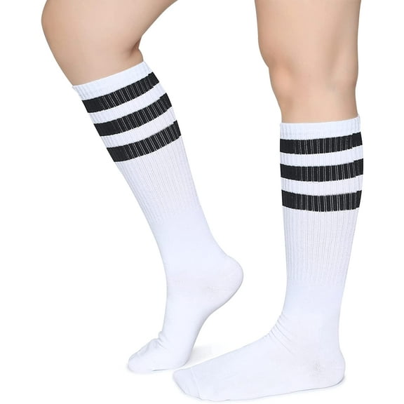 Classic Triple Stripes Over the Calf Cotton Retro Tube Socks for Men and Women,black/White